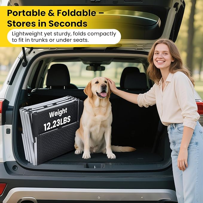 Extra Wide Dog Stairs for Large Dogs, Portable Dog Ramp for Car with Non-Slip Surface, Folding Dog Car Ramp for SUV & Car, Outdoor, Supports up to 250 lbs, 4 Steps