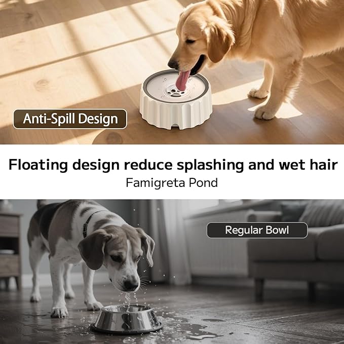 Dog Water Bowl 70oz/2L Large Capacity Water Dispenser No Spill Non Slip No Splash Pet Slow Feeder No Drip Vehicle Carried Travel Slow Drinking Bowl for Dogs Cat(White)