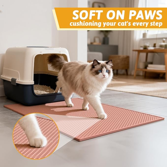 Pieviev Cat Litter Mat Double Layer Waterproof Urine Proof Trapping Mat 1 Pack (Red, 30x24 Inch (Pack of 1))