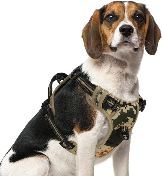 PUPTECK No Pull Tactical Dog Harness Medium Sized, Adjustable Reflective Dog Harness with Handle Easy Control, Comfortable Soft Padded Pet Vest Harness for Medium Dogs, Camouflage M
