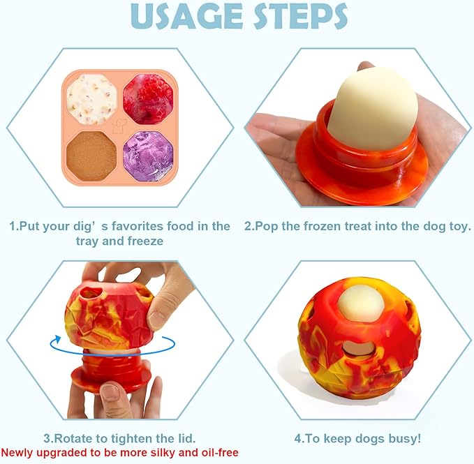 Dog Frozen Treat Toy, Slow Food Training to Relieve Boredom and Stimulating, Interactive Treat Dispensing Dog Toy, Interactive Chew Toys, Super Easy to Open Clean, for Small Dogs (red, Large)