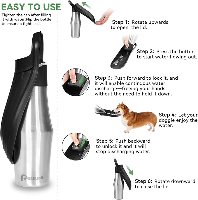 27 OZ Dog Water Bottle Portable Stainless Steel Convenient Pet Water Dispenser, Leak Proof Puppy Travel Water Bowl for Dog Outdoor Walking, Hiking, Perfect Size for All Dog Breeds, Black