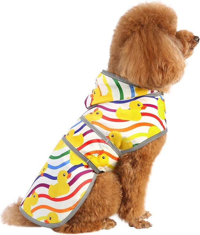 Dog Raincoats for Small Dogs Puppies Waterproof Hooded Rain Jacket with Reflective Strips Leash Hole & Poncho Adjustable Fit (Rainbow,S)
