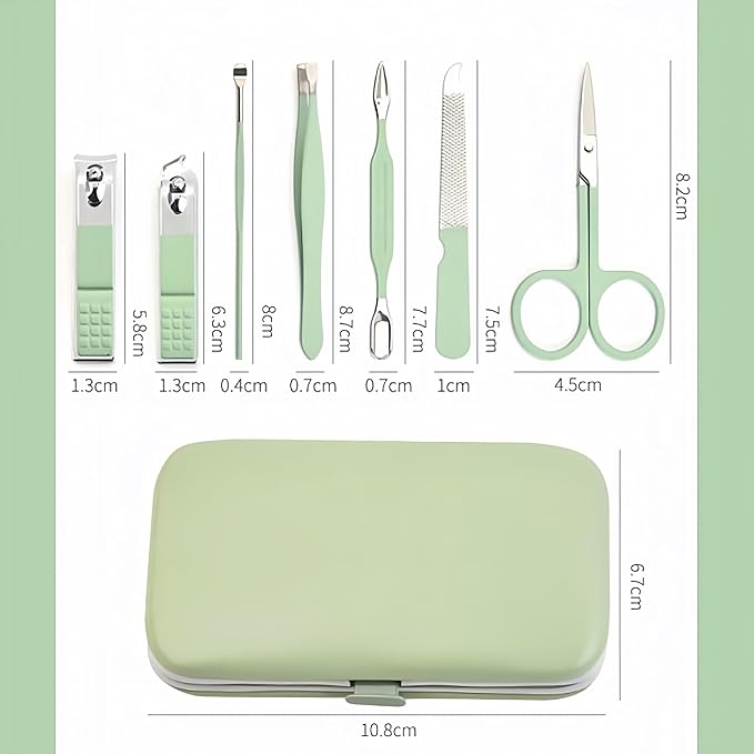 7pcs Manicure Set, Nail Clippers Kit, Stainless Steel Manicure Kit, Nail Clipping Tools Portable Travel Grooming Kit, The Best Gift with Luxurious Case (Green)
