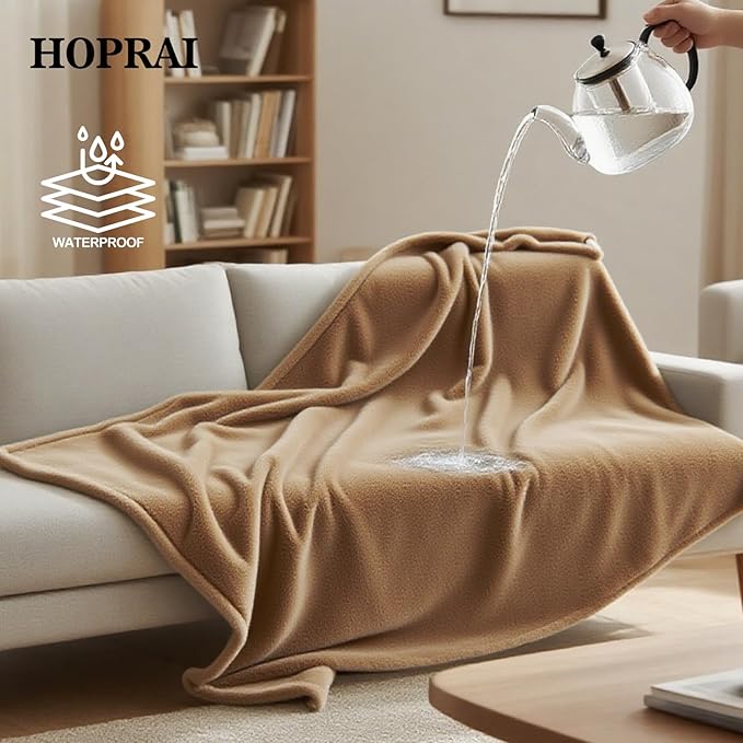 Dog Blanket, Waterproof Reversible Sherpa Fleece Throw Blanket, Furniture Cover for Bed, Couch, Sofa Protection from Liquid Pee and Pet Fur of Puppy, Cat (Light Coffee S28*39inches)