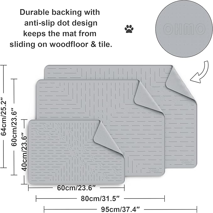OHMO Cat Litter Mat Large Trapping Mat Premium Silicone Rubber 31.5x23.6 Ash Grey, Waterproof and BPA Free Kitty Litter Box Mat, Easy to Clean and Keeps The Floor Tidy