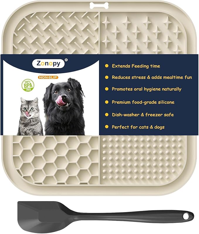 Licking Mat for Dogs & Cats with Suction Cups, 1 Pack Square Dog Slow Feeder Lick Pat for Anxiety Relief and Boredom, Dog Toys to Keep Them Busy, Pets Grooming Training Bathing Mat