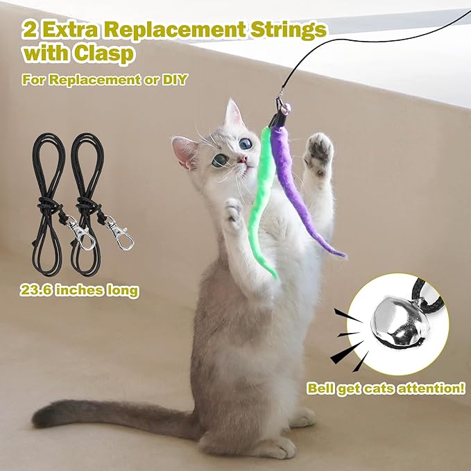 Cat Toys for Indoor Cats, Interactive Cat Toy 2PCS Retractable Wand Toy and 9PCS Cat Feather Toys Refills, Funny Kitten Toys Cat Fishing Pole Toy for Bored Indoor Cats Chase and Exercise