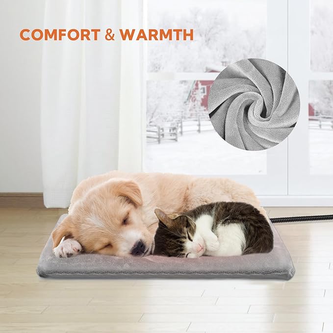 Dog Heating Pad Outdoor for Heated Dog Bed, Pet Heating Pad with Soft Cover,Chew Resistant Cord, Safe for Pregnant New Born Stray Feral Puppy Grey 18 * 18
