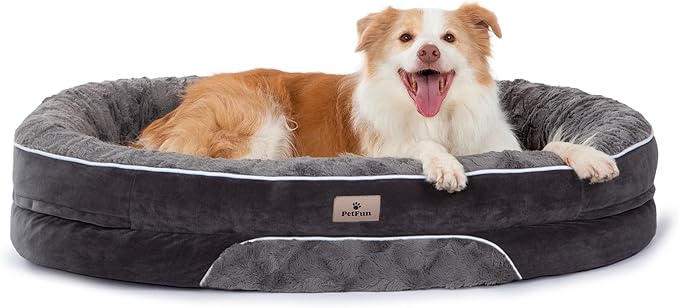 Orthopedic Dog Bed Couch for Large Sized Pets with Egg Foam Support, Four-Sided Bolster Cushions, Soft Tear-Resistant Fabric, and Removable Machine Washable Plush Cover