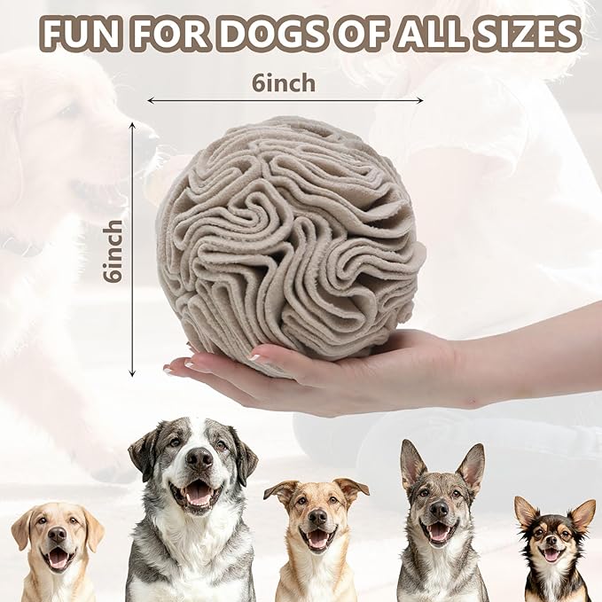 Light Brown Snuffle Ball for Dogs, Slow Feeder Mental Enrichment Toy for Small, Medium Dogs, Discreet Color Interactive Puzzle Game for Anxiety Relief & Indoor Fun, Machine Washable