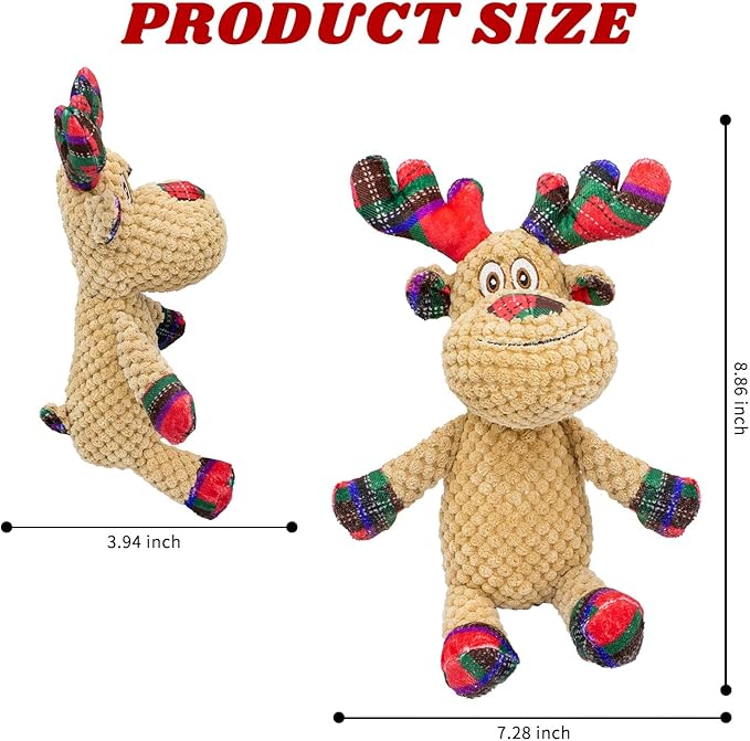 Dog Toys Squeak Interactive Dog Toy Stuffed Puppy Teething Chew Toy Deer Shape Crinkle Sound Paper Tail, for Large Medium Small Breeds Indoor Outdoor Play