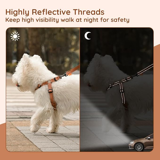 BELLA & PAL Adjustable Step-in Dog Harness, Puppy No-Pull Vest with Leash Set for XS/Small & Medium Dog, Breathable All-Weather Mesh, Reflective Strip, Secure Hook & Loop, Buckle Closure (Mokka, L)