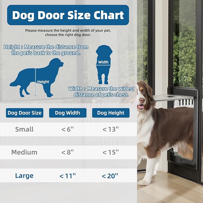 Dog Door for Sliding Glass Door, Magnetic Plastic Flap Sliding Door Pet Insert with Lock, Adjustable Height 74.2”-80.7”, No-Cut Installation for Patio Dog Access(Black L)