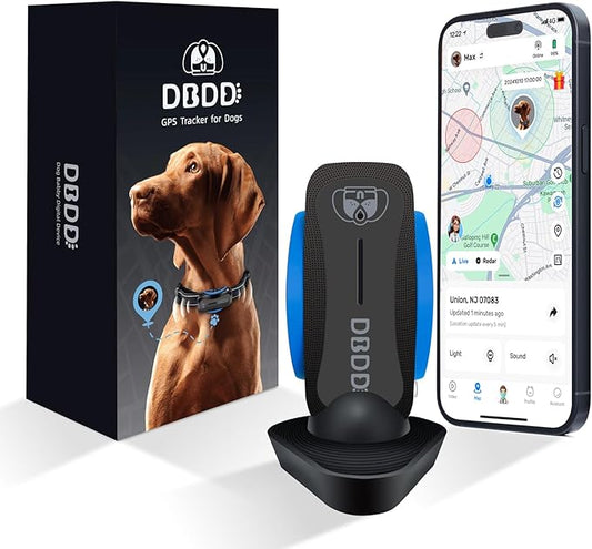 Dog GPS Tracker, Smart Waterproof Tracker with Real-Time Location, Escape Alerts, Activity Monitor, iOS & Android Compatible, for Dogs 40 lbs+ (Black)