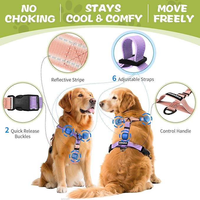 No-Pull Harness,Y-Shaped Design,Buckle-Neck Balance Harness with Reflective Stitching, Ideal for Dog Training and Night Walking, Padded Handle, Durable High-Tensile Nylon-Pink-M