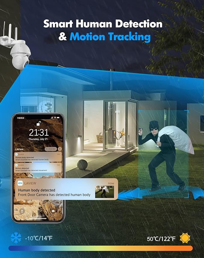 LaView 4MP 4G LTE Cellular Security Camera Outdoor Wired Starlight Color Night Vision,2K Cameras for Home Security AI Human Detection & Auto Tracking, IP65 Outdoor Camera 2-Way Audio, US Cloud