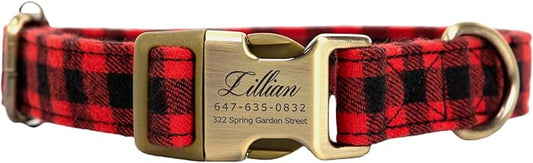 Personalized Dog Collar with Name and Phone Number Engraved,Adjustable Custom Puppy Collar,Organic Cotton Pet Collar for Small Medium Large Boy Girl Dogs