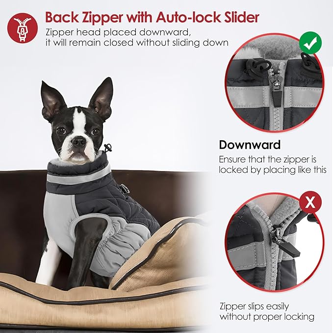 AOFITEE Dog Coat, Warm Dog Winter Coat for Small Dogs, Reflective Turtleneck Dogs Jacket with Harness Built in, Waterproof Windproof Pet Fleece Vest Snow Jacket for Cold Weather, Grey S