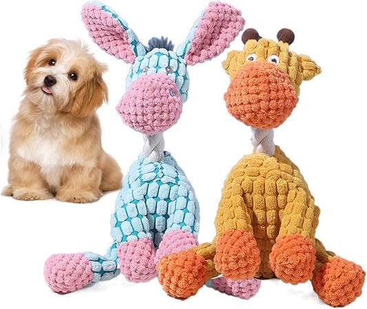Indestructible Dog Toys,2026 New Dogs Plush Toy for Aggressive Chewers,Stuffed Toys Dogs Squeaky Durable Chew Toy for Indoor Pups Teething (Giraffe+Donkey)
