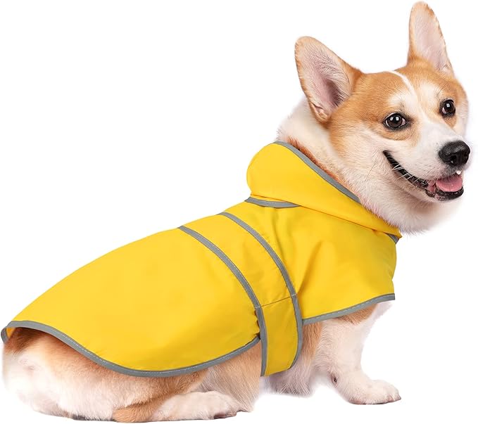 Dog Raincoats for Medium Dogs Waterproof Hooded Rain Jacket with Reflective Strips Leash Hole & Poncho Adjustable Fit (Yellow,M)