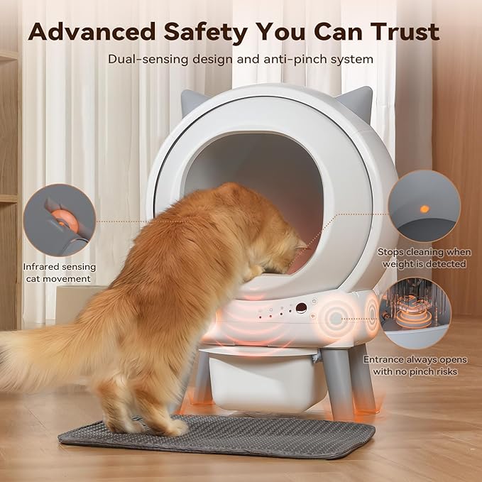 Self Cleaning Litter Box: Automatic Litter Box Self Cleaning for Multiple Cats Auto Robot with Dual Safety Protection, Large Openning Odor-Control with Mat