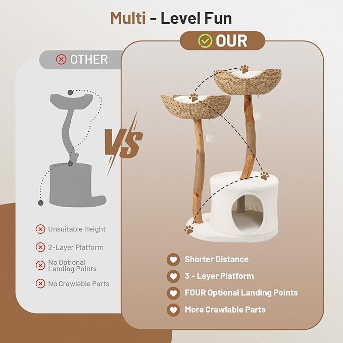 Modern Cat Climbing Tower Solid Wood Cat Tree for Indoor Cat Large Adult Tall Condo Tower with Scratching Post Bed and Stand