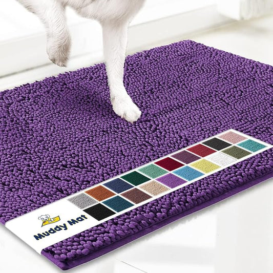 Muddy Mat® | Super Absorbent Door Mat Indoor, Microfiber Quick Dry Chenille Entryway Rug, Non-Slip Front Door Mat, Indoor Mats for Entryway, Machine Washable Pet Rug, Purple 36" x 120"
