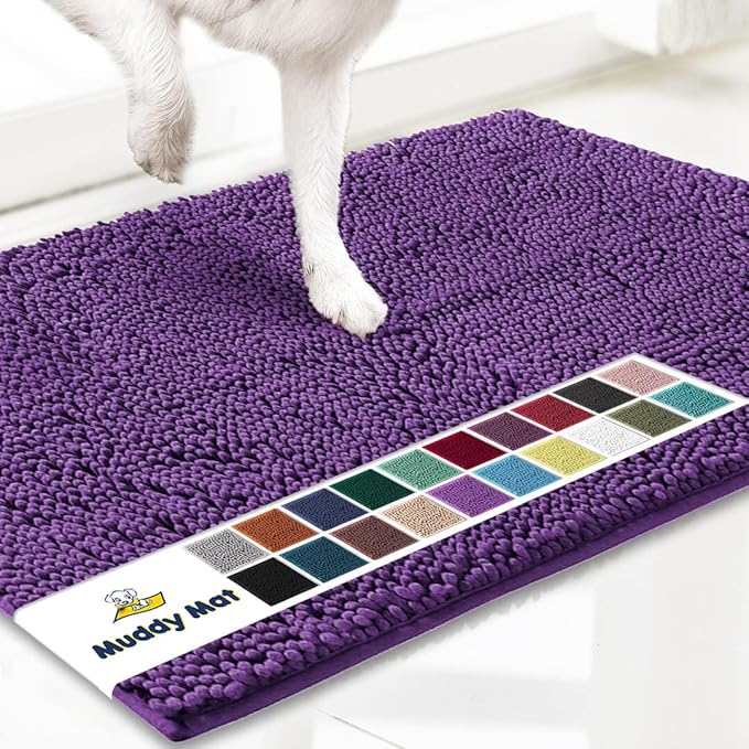 Muddy Mat® | Super Absorbent Door Mat Indoor, Microfiber Quick Dry Chenille Entryway Rug, Non-Slip Front Door Mat, Indoor Mats for Entryway, Machine Washable Pet Rug, Purple 18"x28"