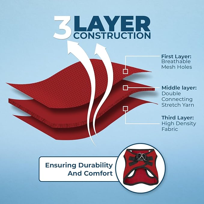 Voyager Step-in Air All Weather Mesh Harness and Reflective Dog 5 ft Leash Combo with Neoprene Handle, for Small, Medium and Large Breed Puppies by Best Pet Supplies - Red/Black Trim, Large