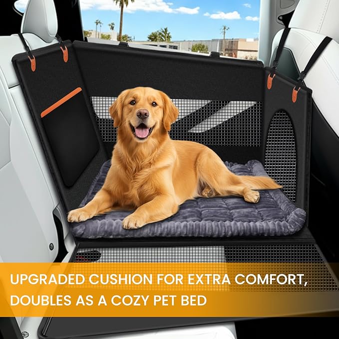 XL Large Dog Car Seat Cover with Dog Bed Mat for Back Seat Half - Single Seat Travel Hammock Extender, Waterproof Hard Bottom for Medium & Large Dogs, Car SUV Truck Vehicle