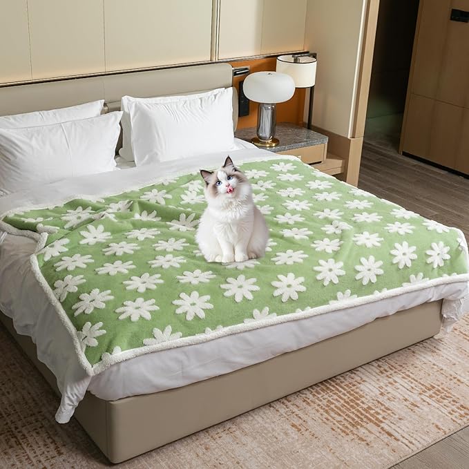 Waterproof Pet Blanket,Dog Bed Covers Couch Sofa Stylish Jacquard Pets Throw Blankets for Puppy Cats Washable Reversible Furniture Protection Covers (Green Flower,XL)