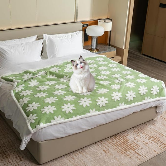 Waterproof Pet Blanket,Dog Bed Covers Couch Sofa Stylish Jacquard Pets Throw Blankets for Puppy Cats Washable Reversible Furniture Protection Covers (Green Flower,XL)