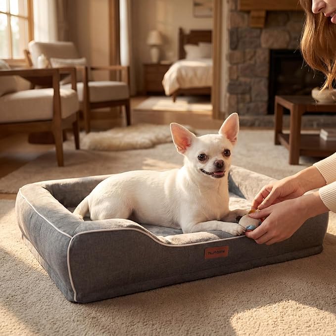 Orthopedic Dog Beds for Small Dogs with Removable Washable Cover,Cooling Gel Memory Foam with Egg-Crate Foam & Foam Sides Bolster Waterproof,Relieves Joint Pain,24"x18"x6"Dark Grey