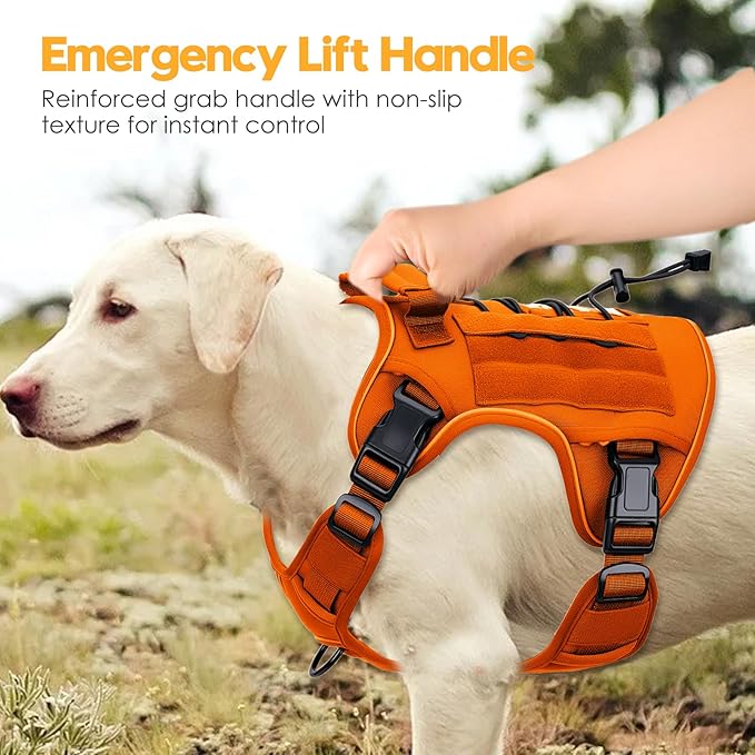 Heavy-Duty Tactical Dog Harness for Large Dogs, No Pull Adjustable Reflective Pet Vest with Molle System, K9 Military-Grade Control for Service Training, Outdoor & 10+ Breeds, Orange, XX-Large