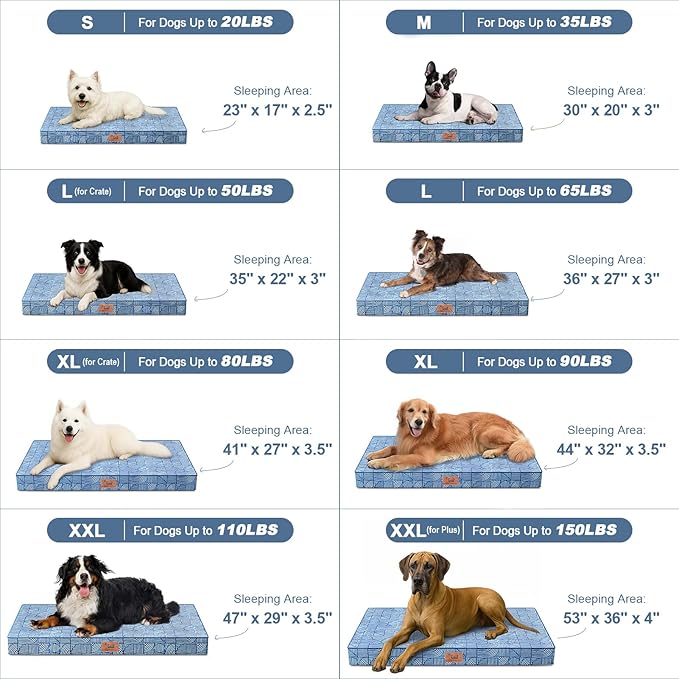 Outdoor Extra Large Dog Bed, Jumbo Waterproof Dog Bed for Large Dogs, Orthopedic Egg Crate Foam Pet Mat with Removable Oxford Cooling Cover, White Blue