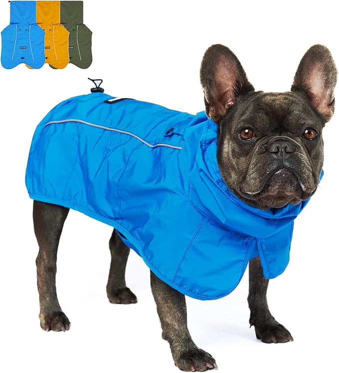 Tuff Pupper Waterproof Dog Raincoat | Full-Body Windproof Rain Jacket for Dogs | Reflective Strips | Breathable Mesh Lining | Adjustable Fit | Leash Port | Small Medium Large XL XXL Dogs (Blue, XS)