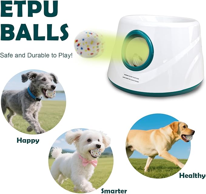 Automatic Dog Ball Launcher, Upgraded Interactive Dogs Balls Thrower for Small and Medium Dogs, Distance Adjustable Mental Stimulating Dog Toys with 4 Durable Etpu Balls 2.2 Inch (Dark Green)