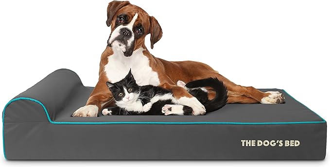 The Dog’s Bed Orthopedic Headrest Dog Bed XL Grey/Blue, Memory Foam, Pain Relief for Arthritis, Hip & Elbow Dysplasia, Post Surgery, Lameness, Waterproof Washable Cover