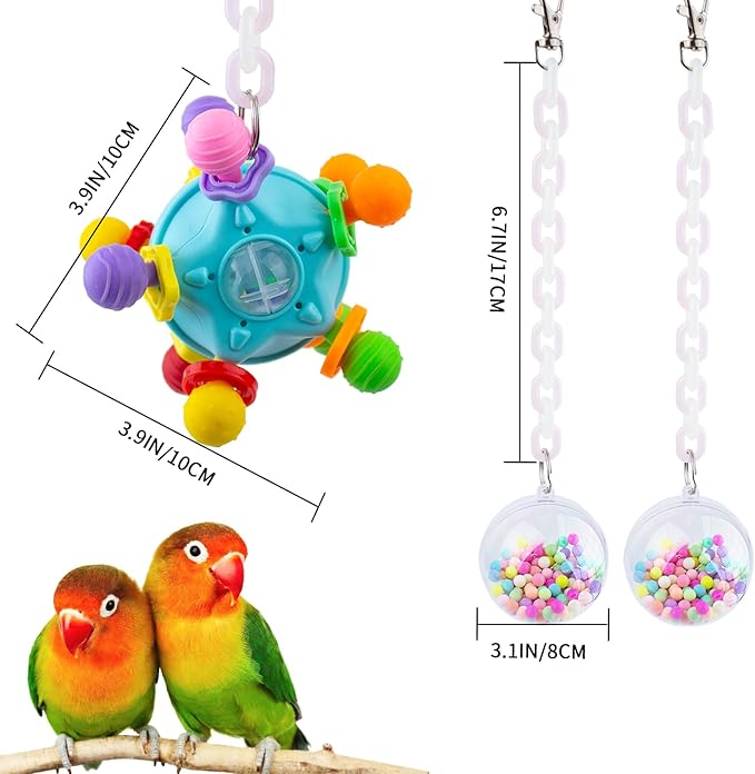 FlidRunest Bird Toys, Parrot Pull Ball Colorful Silicone Rattle Toys, Acrylic Bird Chew Ball Hanging Cage Toy for Amazon Parrot, African Grey, Conure, Parakeet and Similar Birds