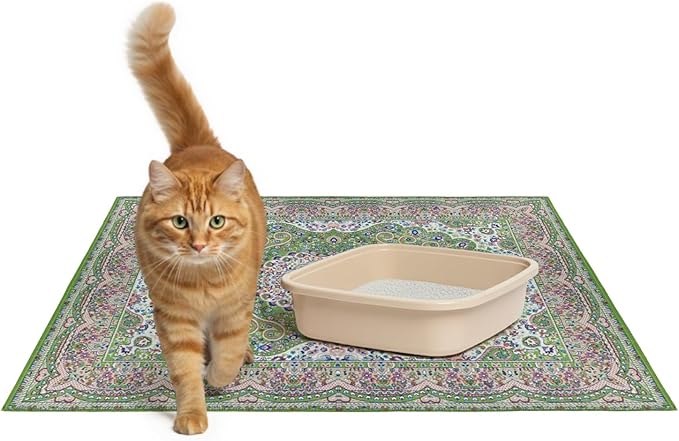 Lovewag Cat Litter Mat 2 Pack - Large 36x48 Machine Washable Easy Clean Non-Slip Waterproof Trapping Mats for Cats - Peacock Garden