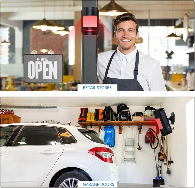 Wireless Motion Sensor Alarm Indoor, 1 PIR Detector + 1 Receiver, Movement Activated Doorbell Chime for Home Doorway/Business Entry/Garage Security/Store Entrance, Pet/Elderly/Dementia Monitor (Black)