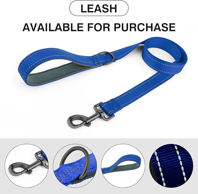 Nylon Personalized Dog Collar with Embroidered Name & Phone, Customizable, Reflective Strip, Soft Neoprene Lining, Durable Metal Buckle - Matching Leash Available