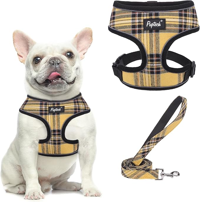 PUPTECK Soft Mesh Dog Harness and Leash Set Pet Puppy Cat Comfort Padded Vest No Pull Harnesses, Yellow, M
