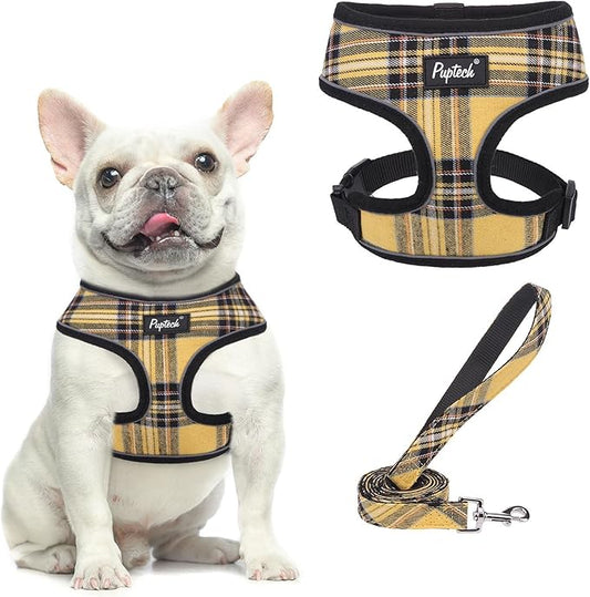 PUPTECK Soft Mesh Dog Harness and Leash Set Pet Puppy Cat Comfort Padded Vest No Pull Harnesses, Yellow, M