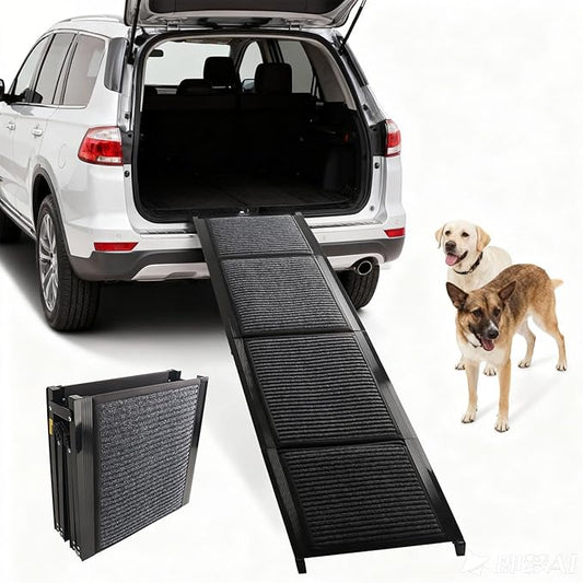 Dog Ramp for Car, Folding Portable Pet Ramp with Non-Slip Surface, Holds Up to 250lbs, Non-Slip 63" Large Dog Stairs for Bed, SUV & Truck