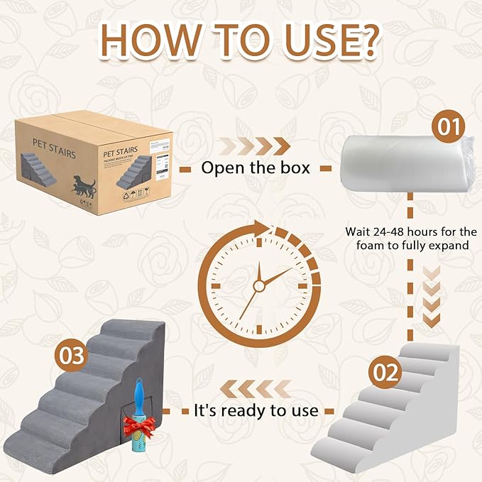 Dog Stairs for High Beds, A.FATI 34inch 7-Step Foam Pet Stairs with Washable Cover, Non-Slip Dog Stairs for Small Old Medium Large Dogs Cats, 33D Foam Balanced -Tier Ladder for Old Dogs/Cats