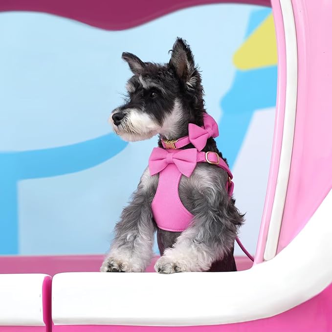 Beirui Adorable Small Dog Harness Collar and Leash Set,Cute Puppy Harness Set with 3 Bows for Small Dogs,Shih Tzu,Dachshund,Adjustable Step-in Vest for Walking,Parties&Holiday Outfits(Hot Pink,S)