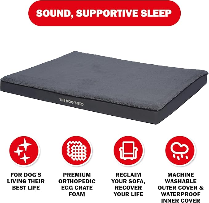 The Dog’s Bed Orthopedic Dog Bed, XXL Grey Plush, Waterproof, Supportive Dog Bed with Washable Replaceable Covers, Veterinary Approved