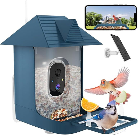 Smart Bird Feeder with Camera for Outdoor,WiFi Bird Watching Camera with Built-in AI Birds Identification,Solar Powered,Auto Record Video by Cloud Storage,FHD Birds House with Cam,Gift for Parents